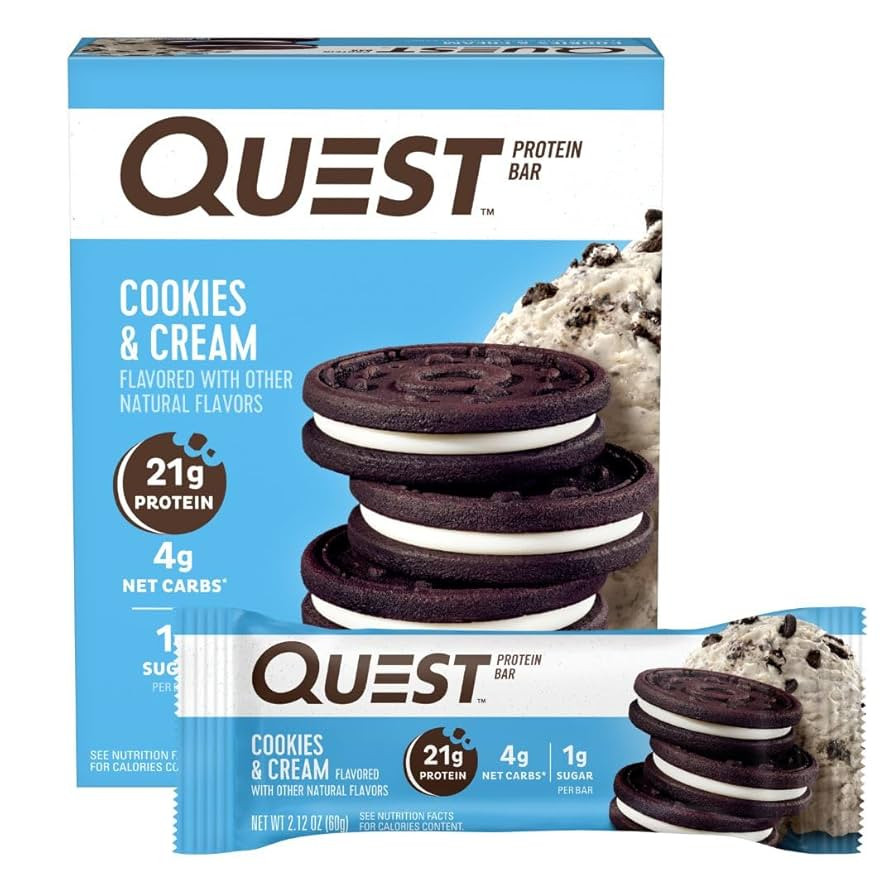 Quest Nutrition Cookies & Cream Protein Bars, 21g Protein, 4g Net Carbs, 1g Sugar, Gluten Free, K... | Amazon (US)