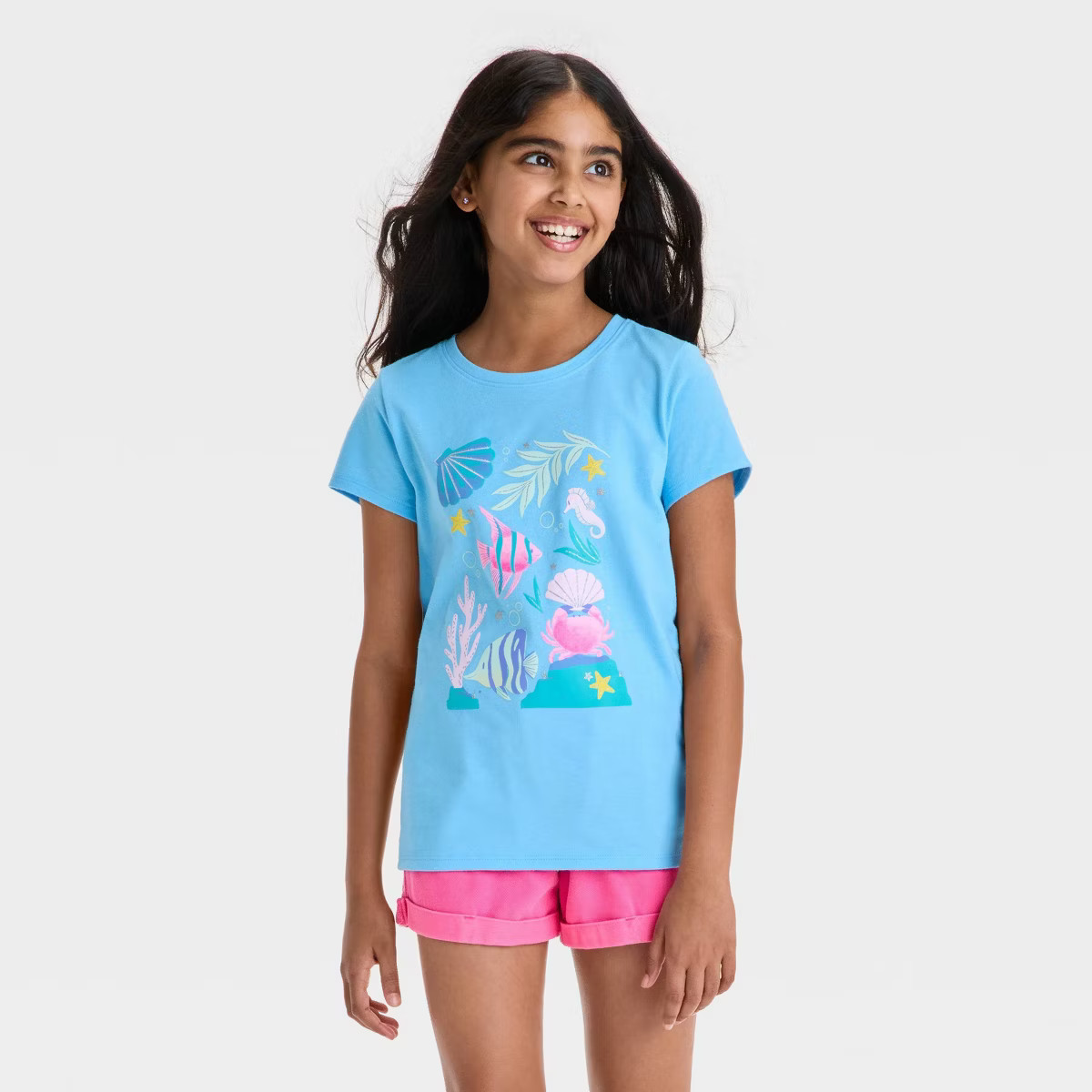 Girls' Short Sleeve Underwater Graphic T-Shirt - Cat & Jack™ Sky Blue | Target
