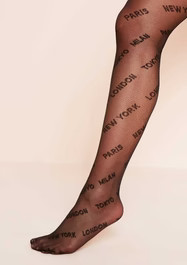 Reeya Black Slogan Print Tights | Missy Empire | Missy Empire (UK)