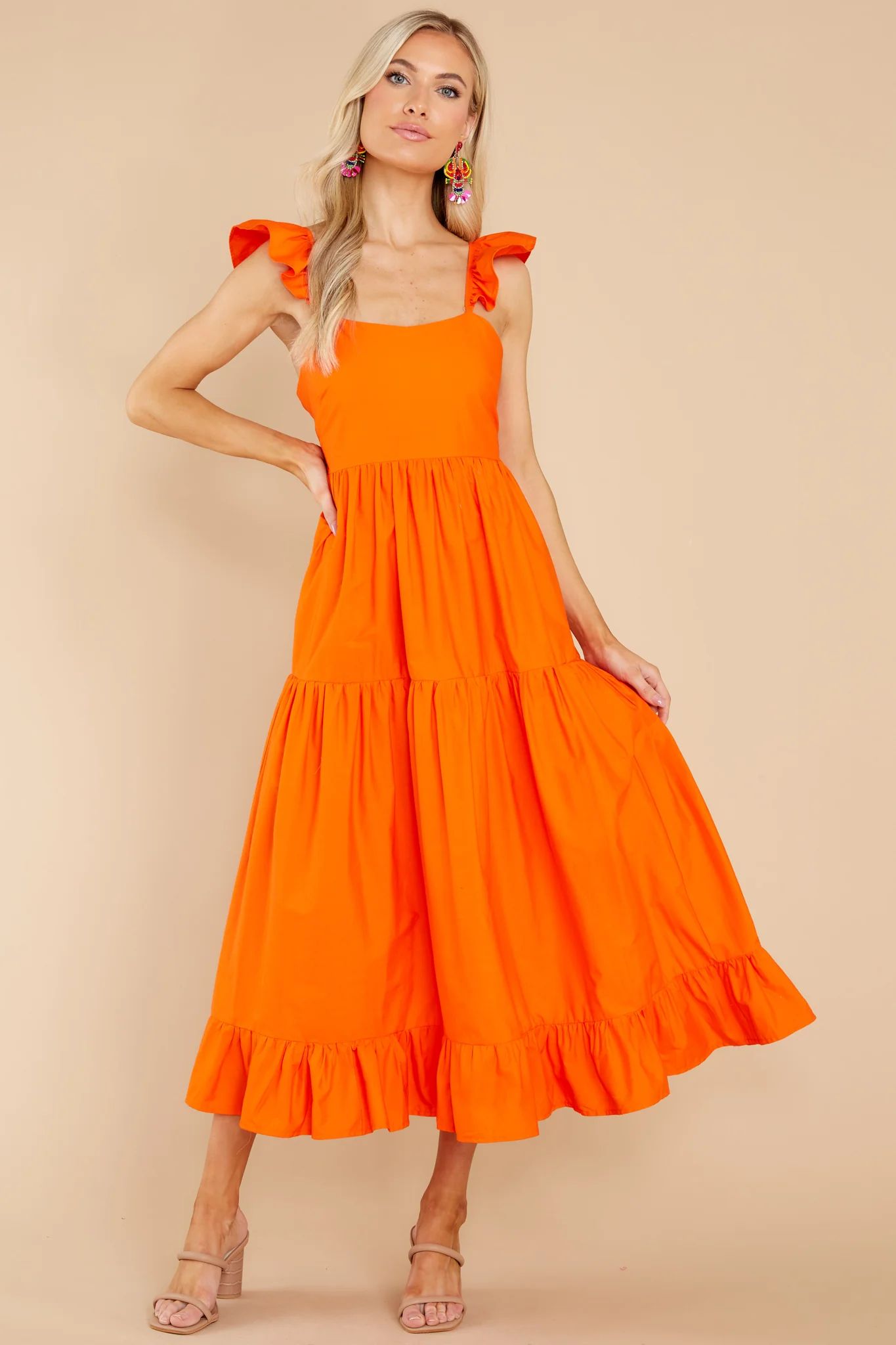 Dressed For Success Orange Midi Dress | Red Dress 