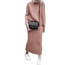 CHARTOU Women's Elegant Stacked Cowl Collar Rib-Knit 2 Pieces Pencil Sweater Skirt Sets | Amazon (US)