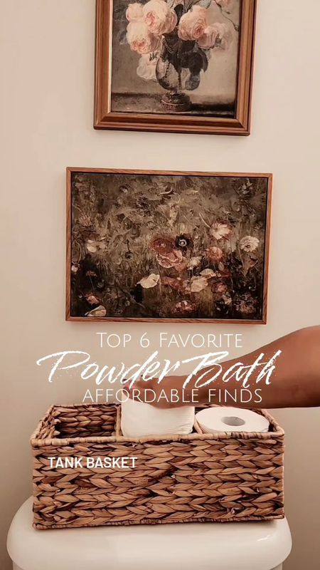 Top FAVORITE affordable finds for my builder grade powder bath✨️Tank basketFramed art Designer rugMarble trayVase Real touch tulips

#LTKSeasonal #LTKhome #LTKVideo