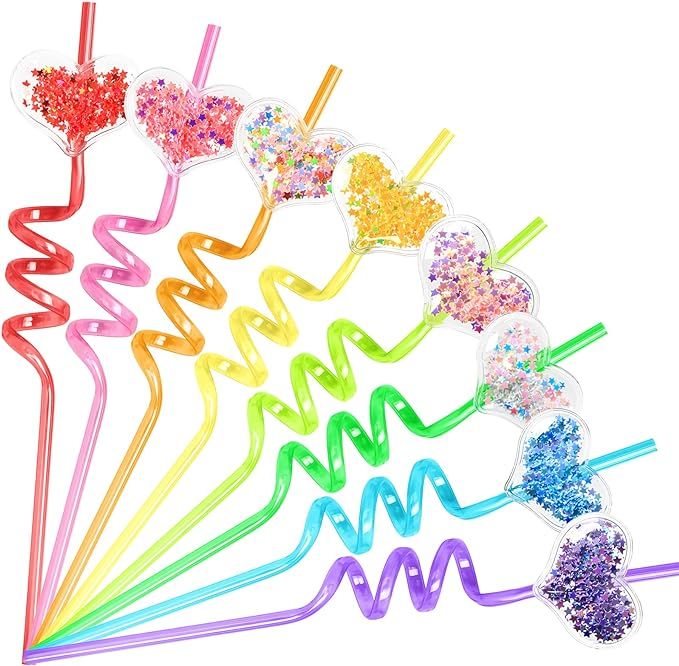 24 Glitter Valentines Day Party Favors Classroom Party Favors Plastic Drinking Straws Goodie Gift... | Amazon (US)