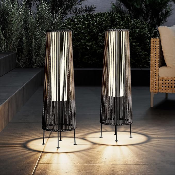 Grand patio Outdoor Floor Solar Light 2-Pack, Wicker Solar Patio Lamp Waterproof Outside Deck Lam... | Amazon (US)
