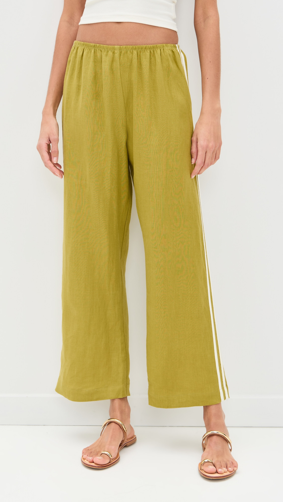 The Linen Stripe Crop Racer Pants - Pistachio | Shopbop