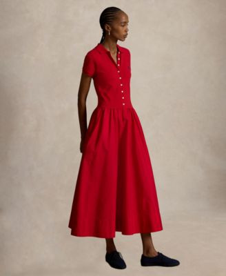 Women's Hybrid Mesh Polo Collar A-Line Dress | Macy's