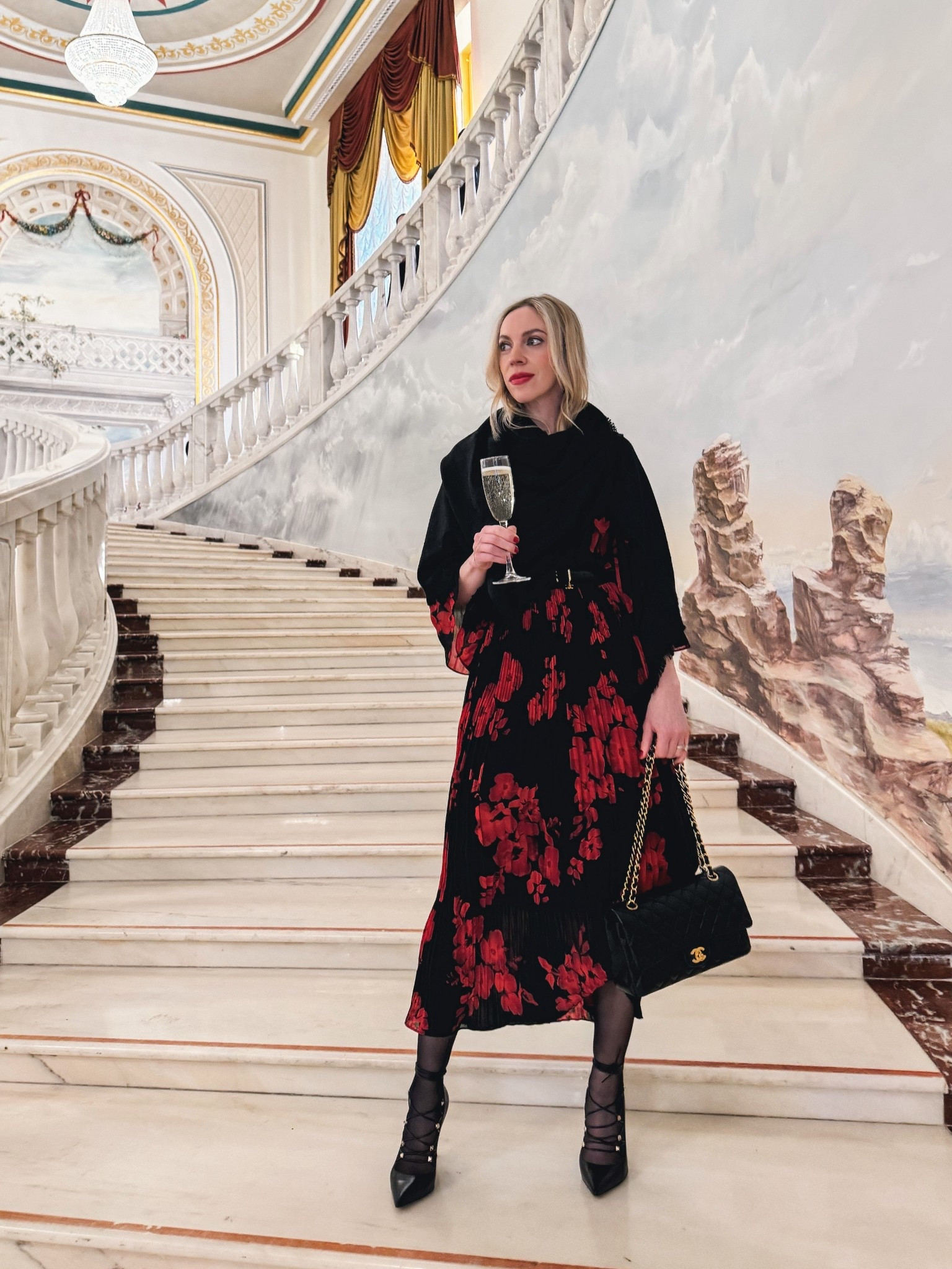 Date night, opera outfit, black and red floral dress, Louis Vuitton shawl 

#LTKSaleAlert #LTKSeasonal #LTKOver40