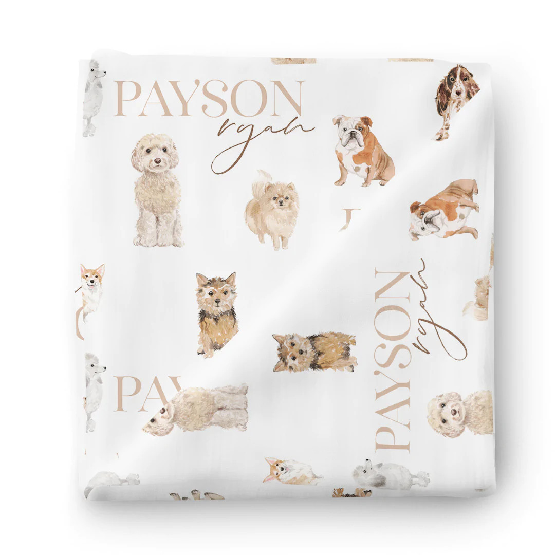 Puppy Love Personalized Baby Name Swaddle Blanket | Caden Lane