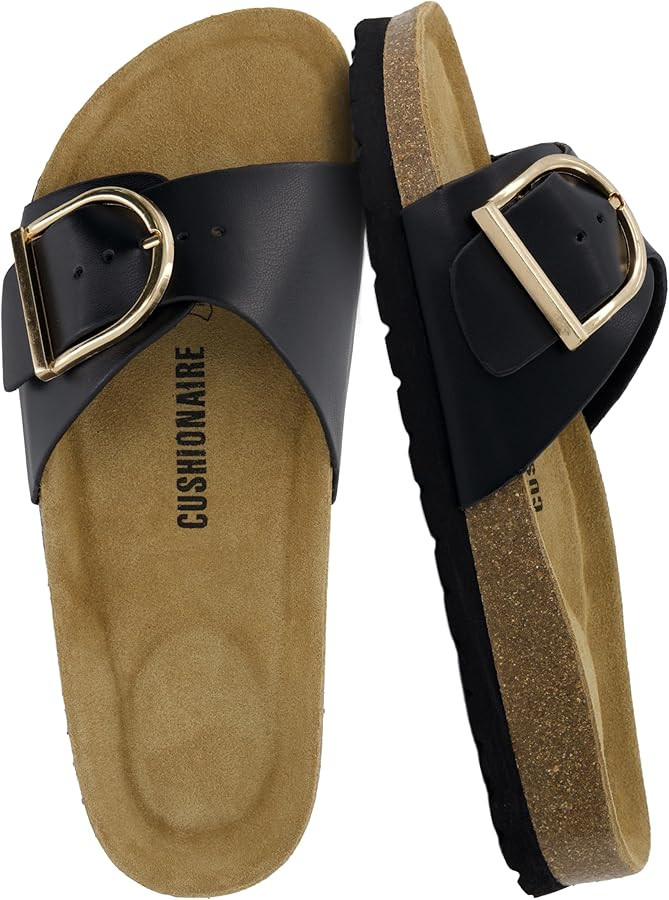 CUSHIONAIRE Leeds Sandals for Women, Slip On Big Buckle Slide Womens Sandals with Memory Foam Foo... | Amazon (US)