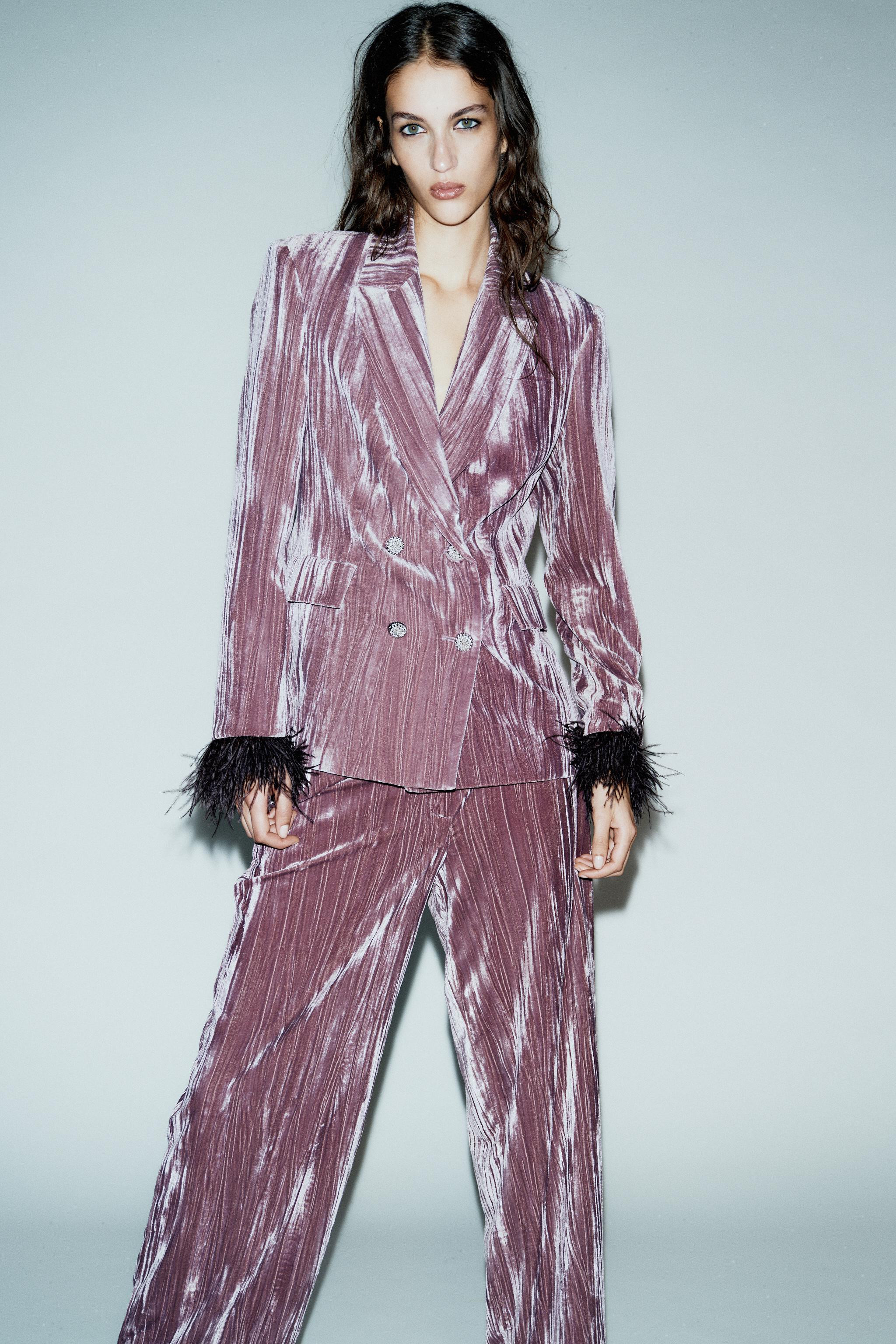 WIDE-LEG VELVET TROUSERS | Zara UK