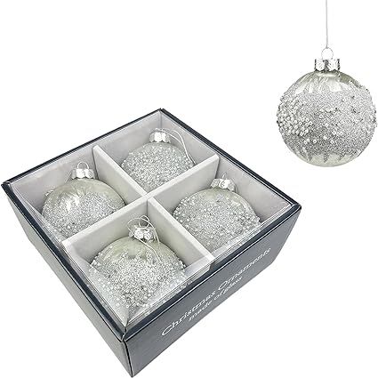 VGEUNA 3.15”/80MM Glitter Glass Christmas Ball Ornaments, 4-Piece Boxed Decorative Hanging Orna... | Amazon (US)