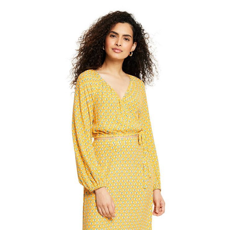 Women's Dainty Lotus Print Wrap Top - RHODE x Target Yellow/Turquoise | Target
