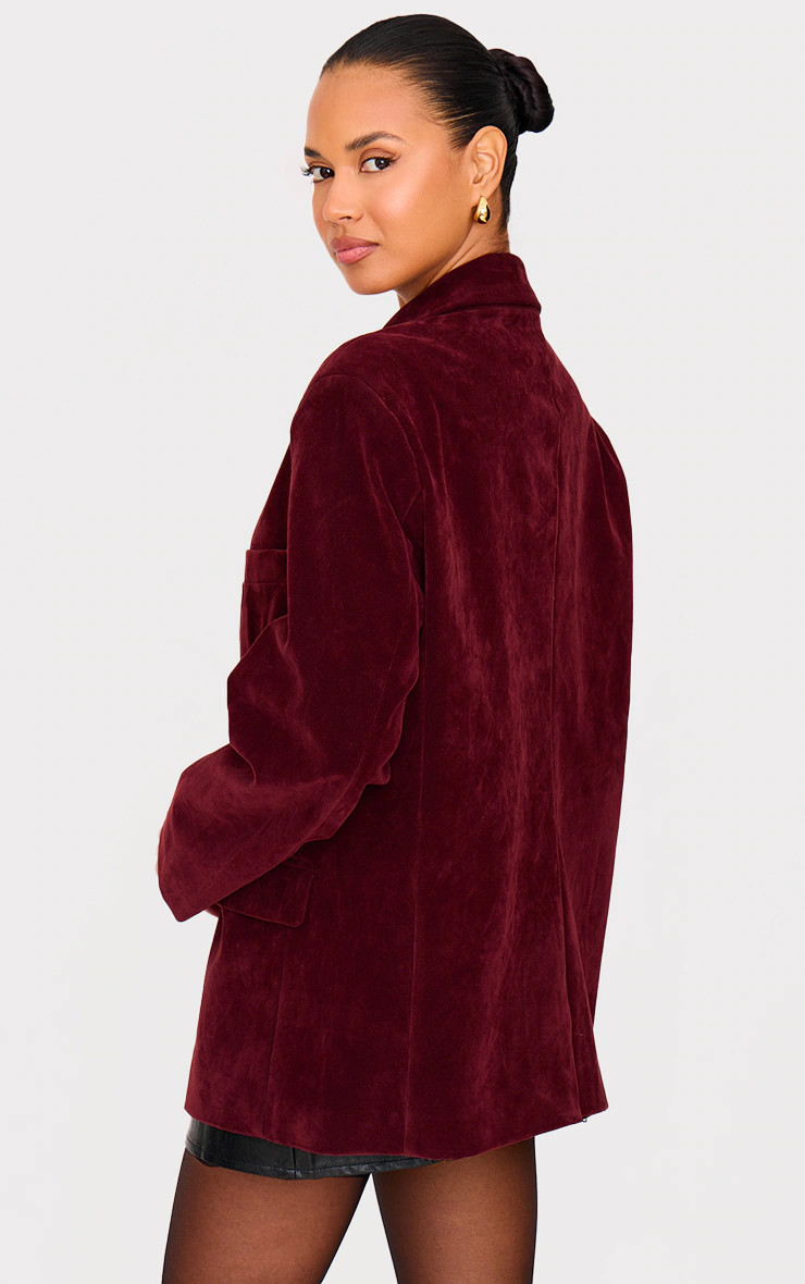 Burgundy Faux Suede Longline Blazer | Outerwear | PrettyLittleThing US