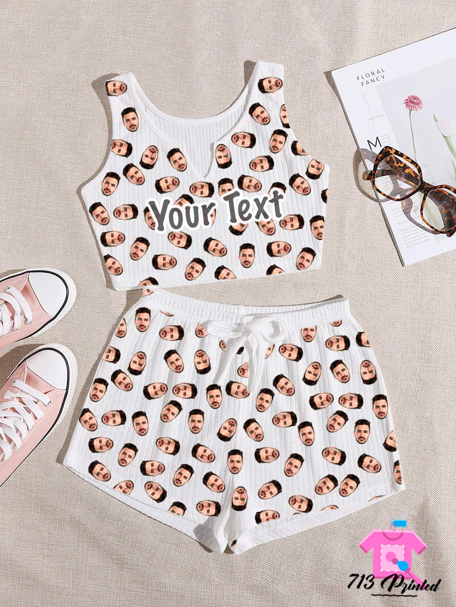 Pajama Custom Photo Text Gift Rib-knit Bow Front Cami Lounge | Etsy | Etsy (US)