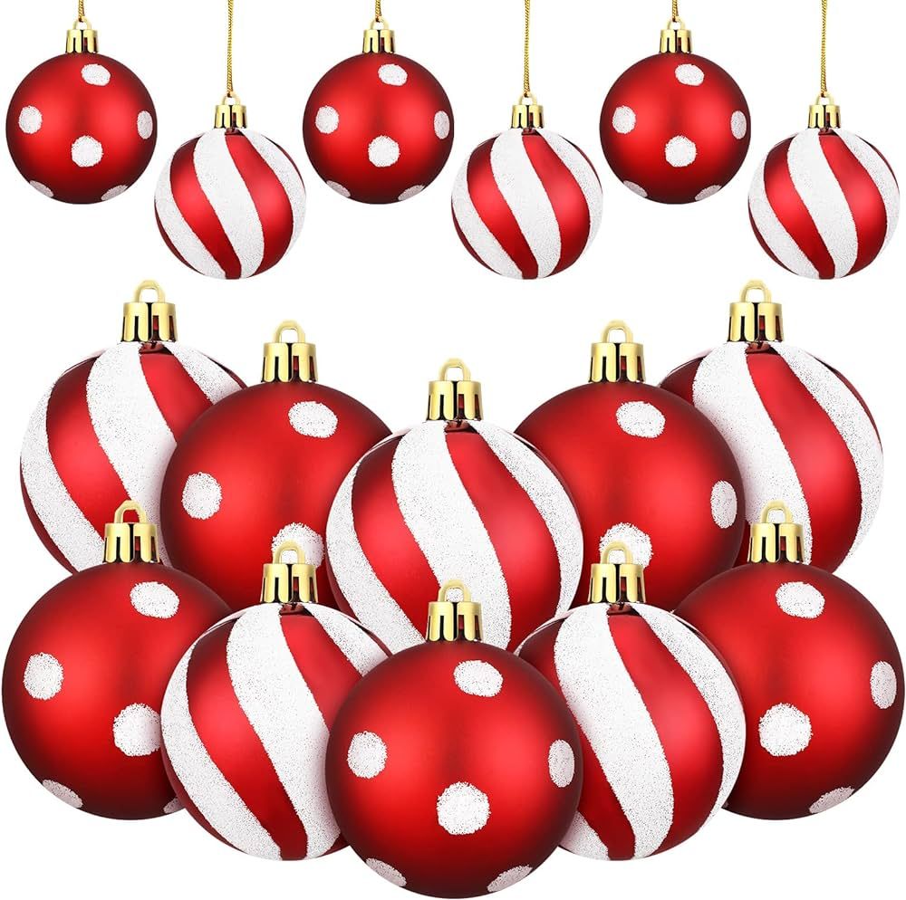 12 Pcs Christmas Ball Ornaments for Tree Christmas Hanging Decorations Red White Green Polka Dots... | Amazon (US)