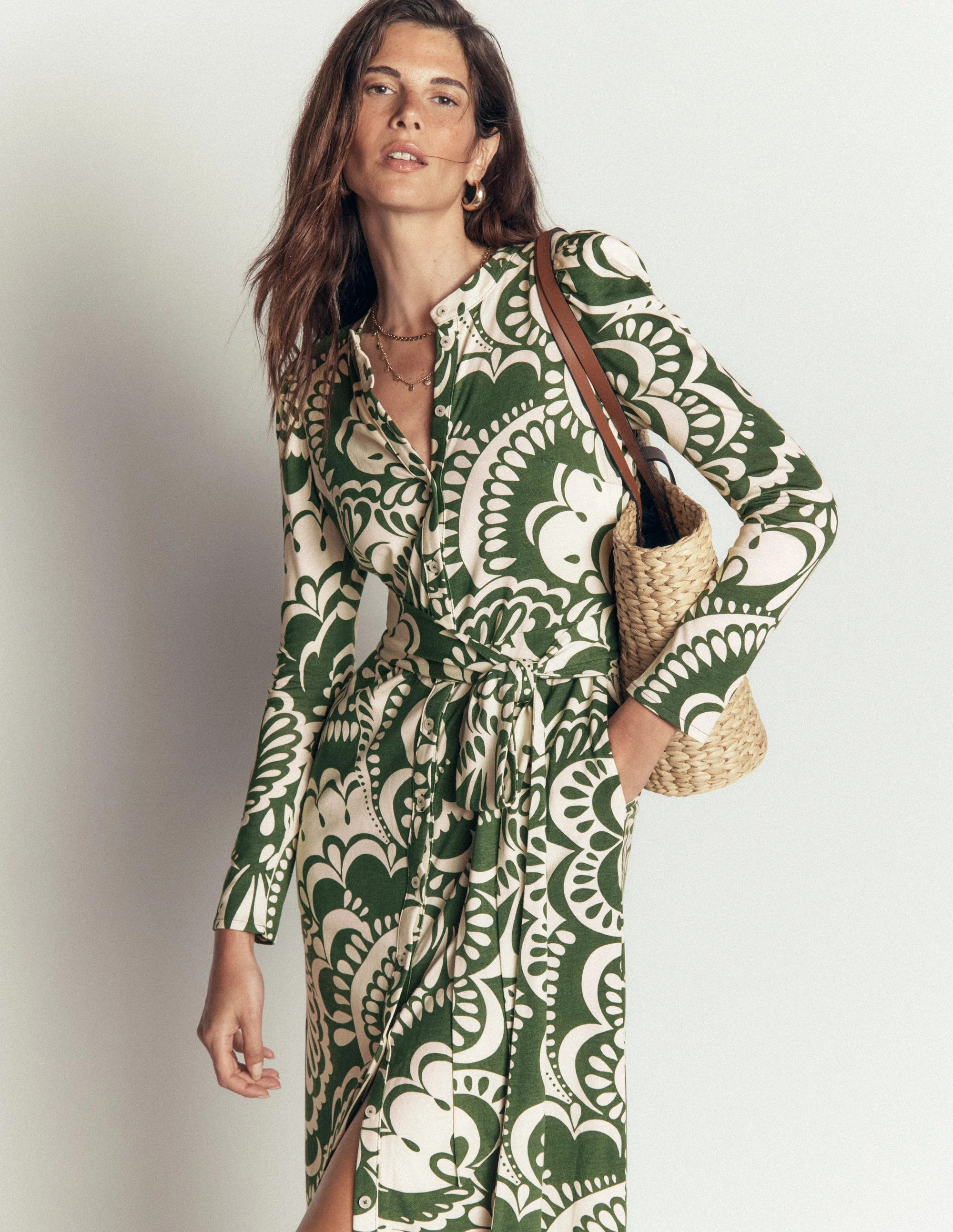 Honor Column Jersey Midi Dress-Chive, Flourishing Medley | Boden (US)
