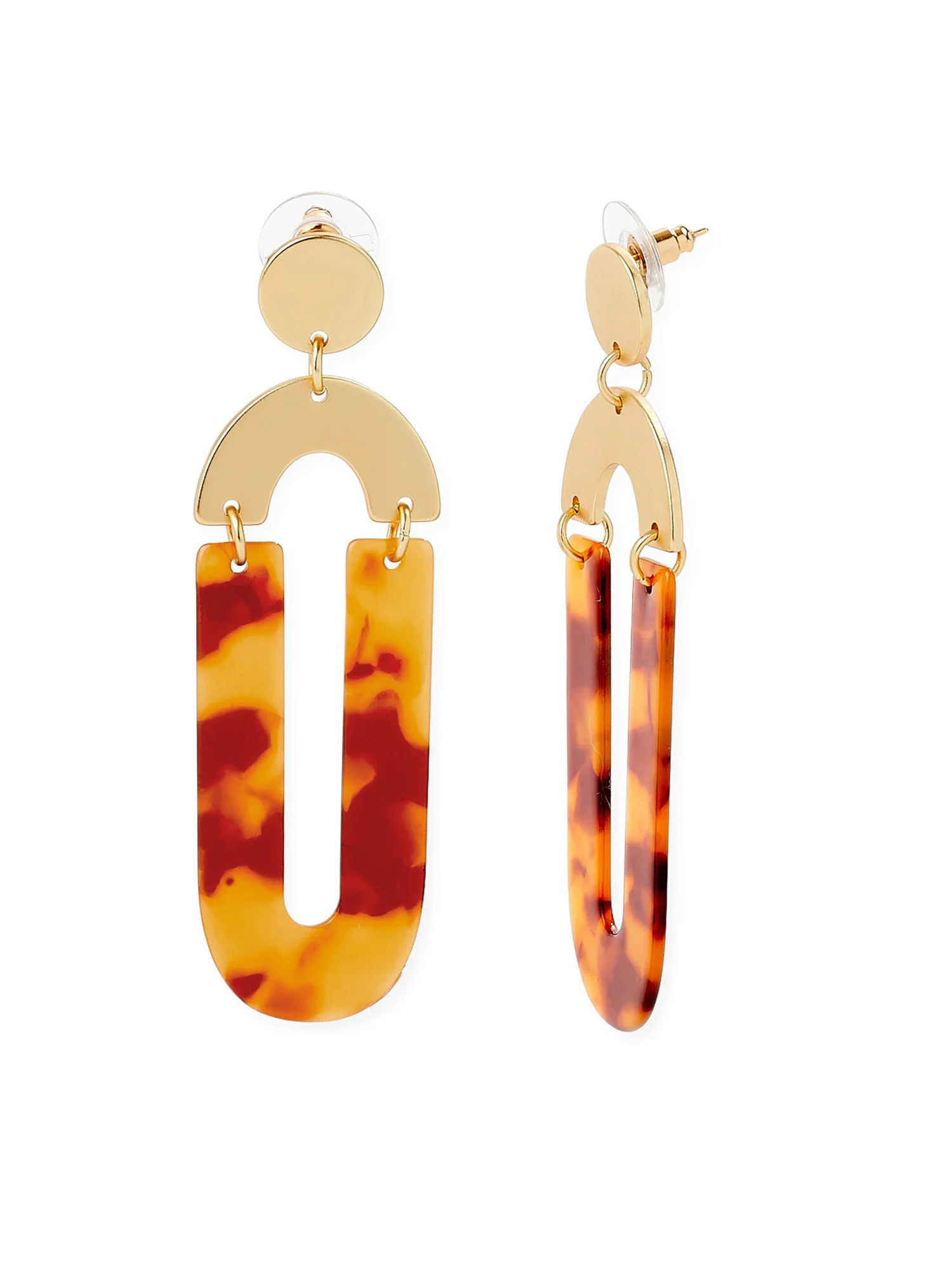 Scoop Women’s 14K Gold Flash-Plated Satin Brown Resin Statement Earrings - Walmart.com | Walmart (US)