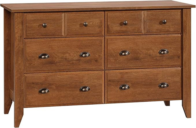Sauder Shoal Creek 6 Drawer Bedroom Dresser Chest of Drawers, in Oiled Oak finish | Amazon (US)