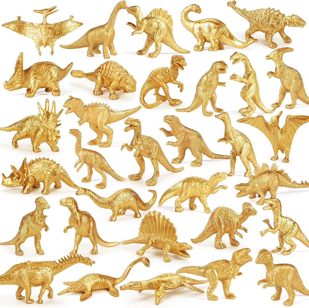 Gold Plastic Mini Dinosaur Figures Toys 48PCS Party Favors Supplies Birthday Dino Cupcake Toppers... | Amazon (US)