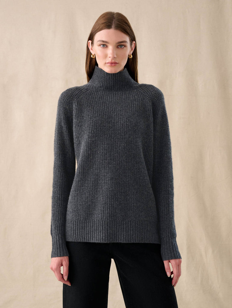 Cashmere Waffle Standneck | White and Warren