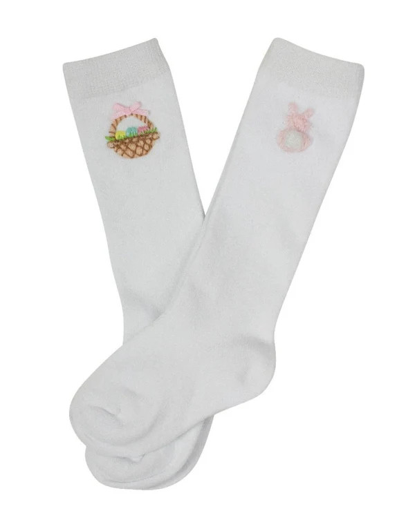Easter Embroidered Socks, 2 Pair Pack, Bunny and Basket | Smockingbird Kids