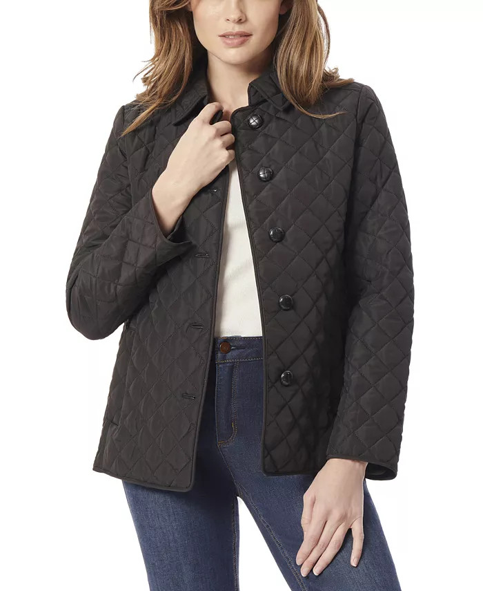 Petite Quilted Button-Down Long-Sleeve Coat | Macy's