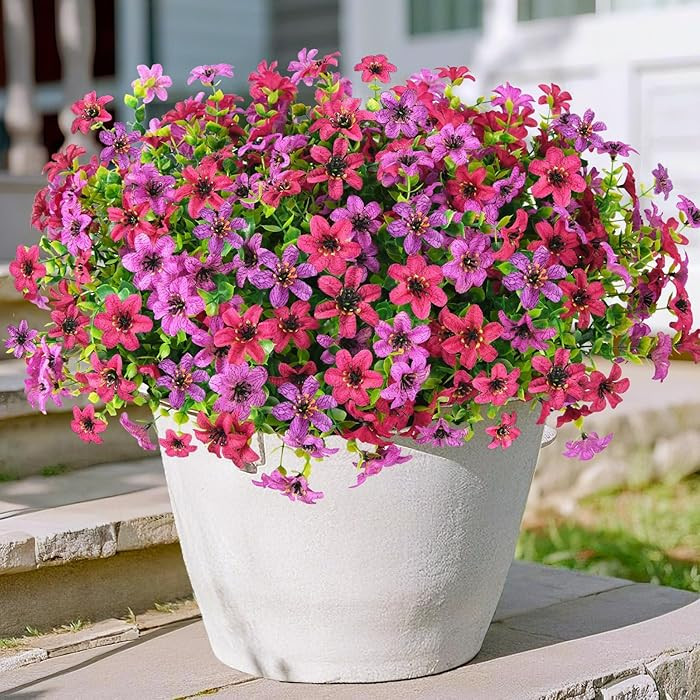 Artificial Flowers for Outdoors, 12 Bundles Multicolor Faux Silk Flower Spring Summer Decoration,... | Amazon (US)