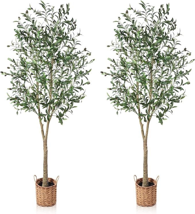 SOGUYI Artificial Olive Tree 6ft Tall Fake Plant, Faux Olive Tree Topiary Silk Trees with Handmad... | Amazon (US)