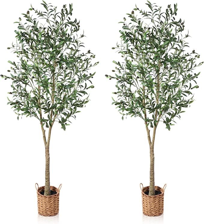 SOGUYI Artificial Olive Tree 6ft Tall Fake Plant, Faux Olive Tree Topiary Silk Trees with Handmad... | Amazon (US)