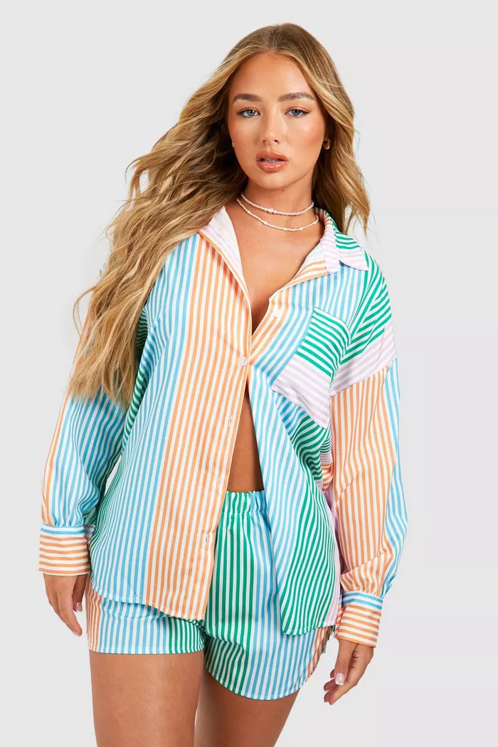 Contrast Stripe Relaxed Fit Shirt & Shorts | Boohoo.com (UK & IE)