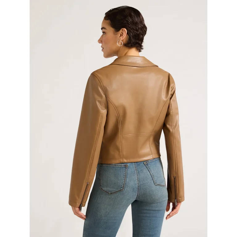 Sofia Jeans Women's Faux Leather Stitch Moto Jacket, Sizes XS-XXL - Walmart.com | Walmart (US)