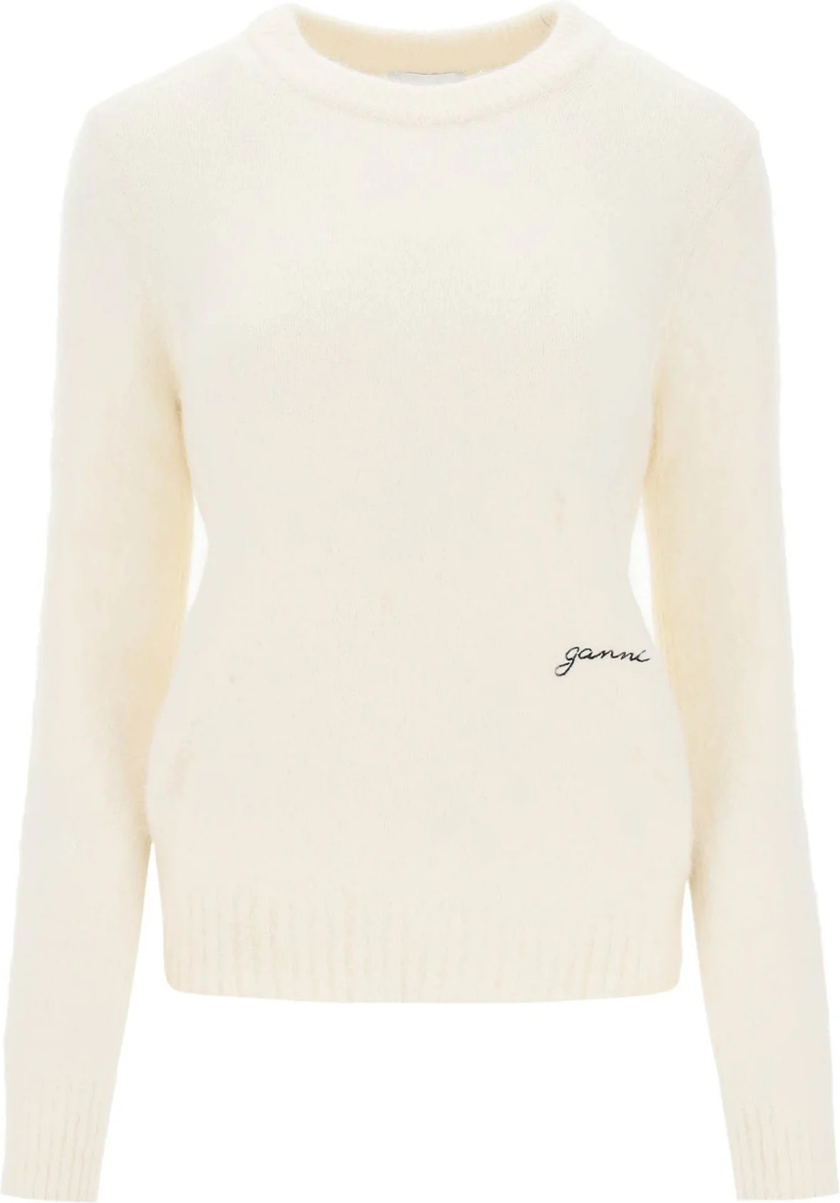 Ganni Women's Brushed Alpaca And Wool Sweater in White | Size Medium | K2104 | LOZURI