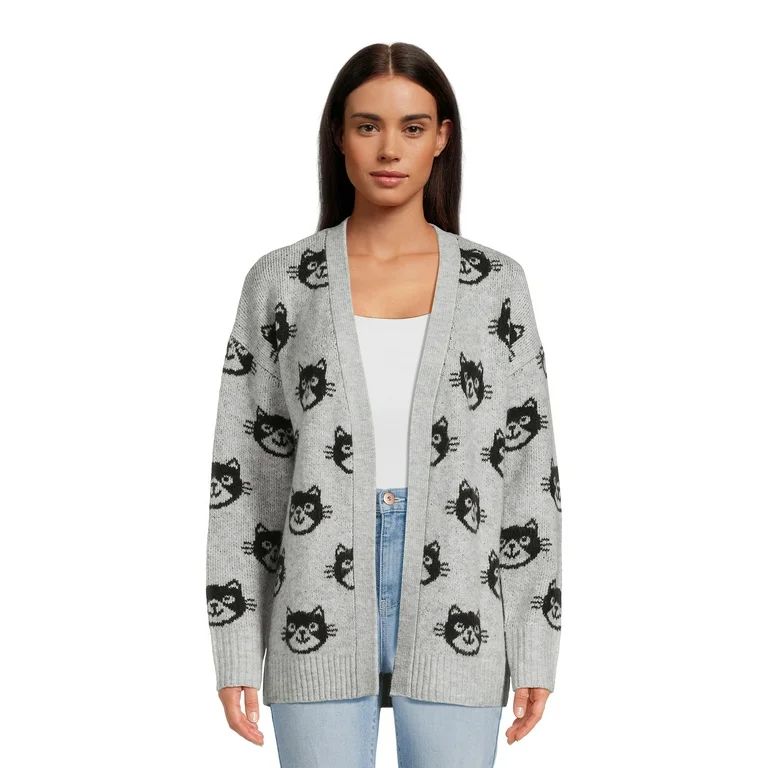 No Boundaries Juniors’ Jacquard Cardigan Sweater, Midweight, Sizes XS-3XL | Walmart (US)