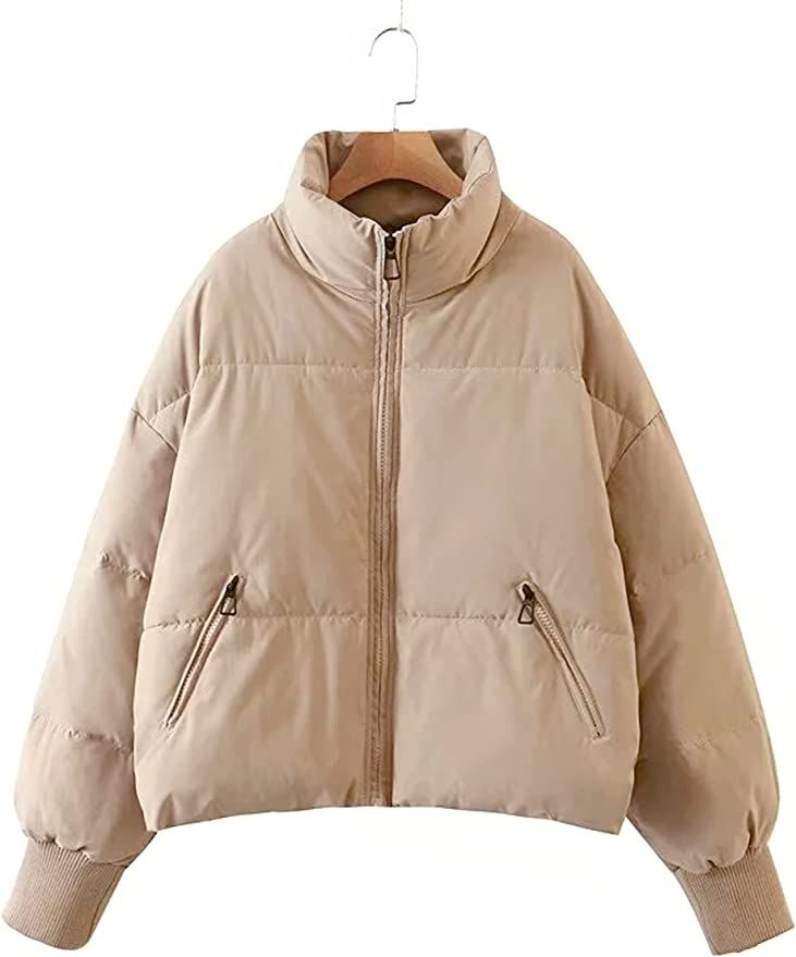 Tanming Womens Casual Puffer Jacket Long Sleeve Full Zip Black Padded Winter Coat | Amazon (US)