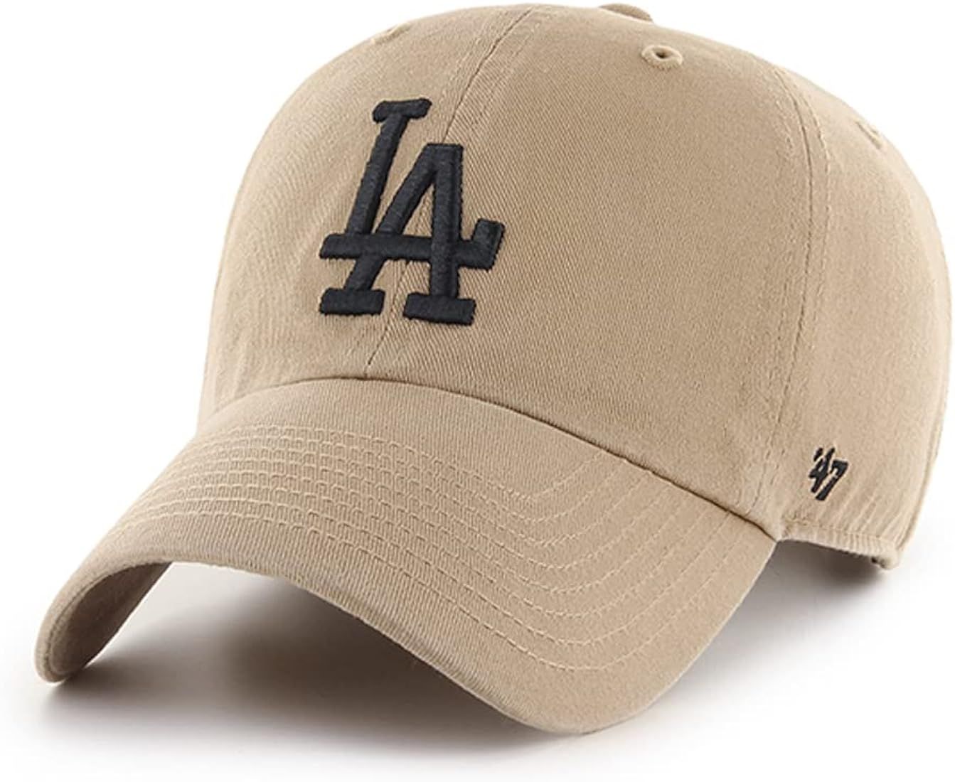 '47 Los Angeles Dodgers Clean Up Dad Hat Adjustable Baseball Cap - Khaki/Black | Amazon (US)