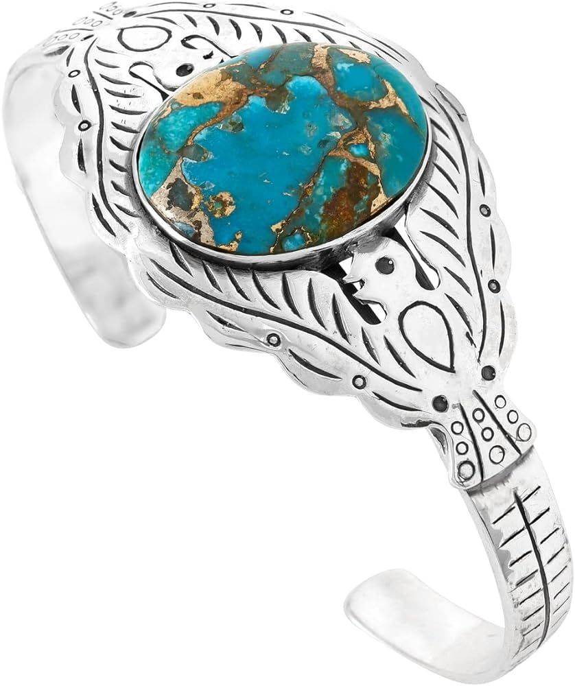 Amazon.com: Thunderbird Turquoise Bracelet Sterling Silver 925 Genuine Turquoise Gemstones Cuff B... | Amazon (US)