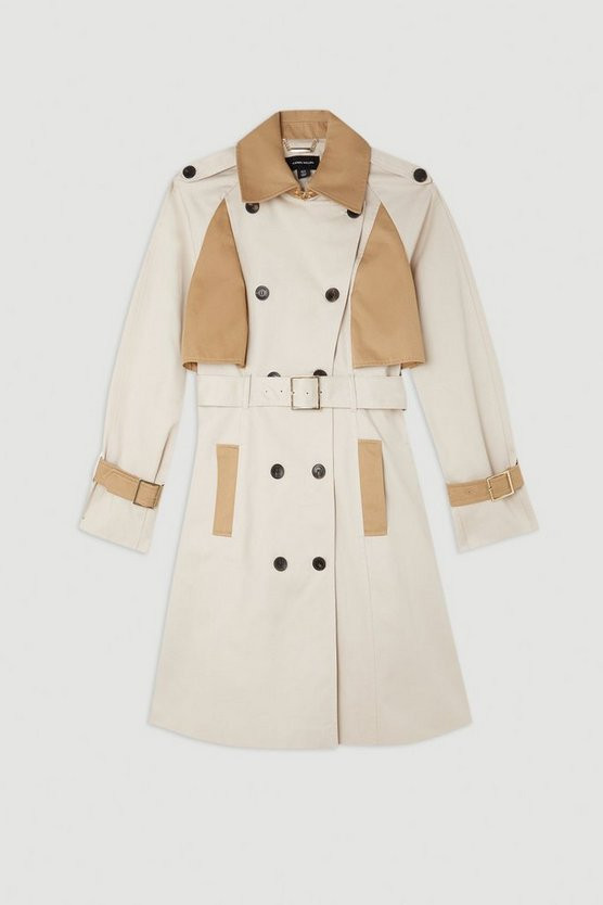 Tailored Full Skirt Colour Block Midi Trench Coat | Karen Millen US