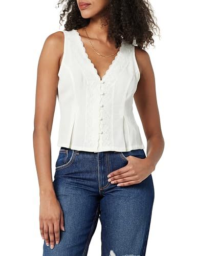 Amazon.com: The Drop Women's Paloma Lace Trimmed Sleeveless Top, Whisper White, S : Clothing, Sho... | Amazon (US)