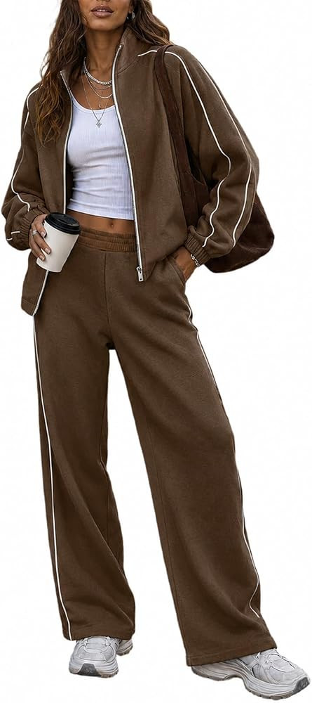 Fisoew Womens 2 Piece Outfits Sweatsuits Fall Travel Matching Sets | Amazon (US)