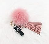 Genuine Pink Fur Pompom Keychain with Pink Leather Tassel Keychain/Bag Charm, Pink Leather Bag Charm | Amazon (US)