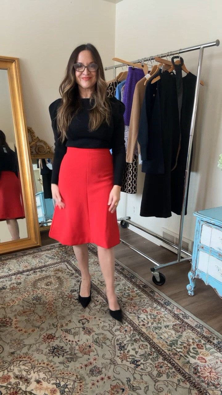 Puffed sleeve black sweater with red crepe flare skirt. All petite sizing. On sale now!

Skirt 0 
Sweater xs 

I am 5’1” 122lbs- Age, 52

#winterstyle #skirts #sweaters #puffsleeves #petite #petitestyle #agelesspetitestyle #ageless #over40 #over50 #workstyle #redskirt #AnnTaylor #bossbabestyle

#LTKfindsunder50 #LTKsalealert #LTKover40