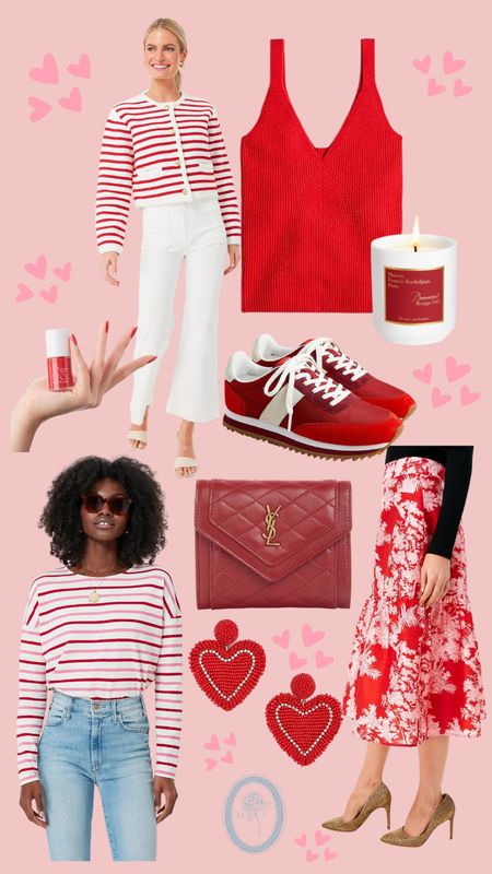 Valentines, Valentine’s Day, Valentine’s Day, luxe, red and white stripes, striped tea, heart earrings, red handbag, red sneakers, candle, red and white skirt, red nail polish, love day, February

#LTKstyletip #LTKFind #LTKSeasonal