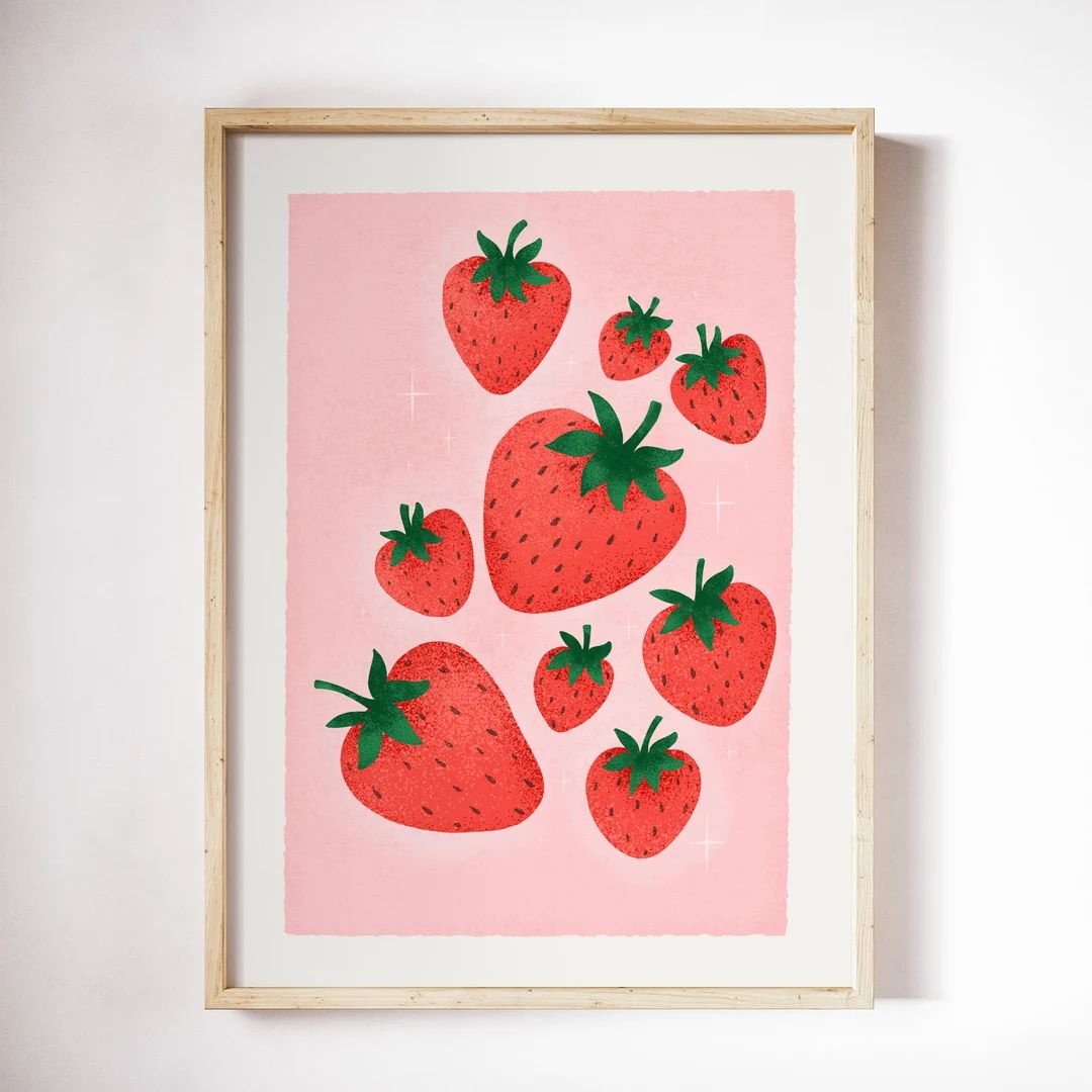 Retro Strawberry Art Print | Strawberries Nursery Art | Kids Room Wall Art | Kids Bedroom | Playr... | Etsy (US)
