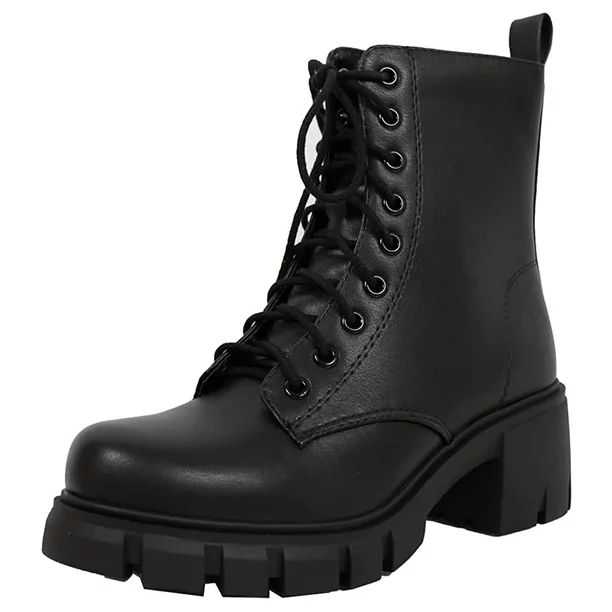 SNJ Women Lug Sole Lace up Fashion Combat Ankle Boot w/Side Zipper - Walmart.com | Walmart (US)
