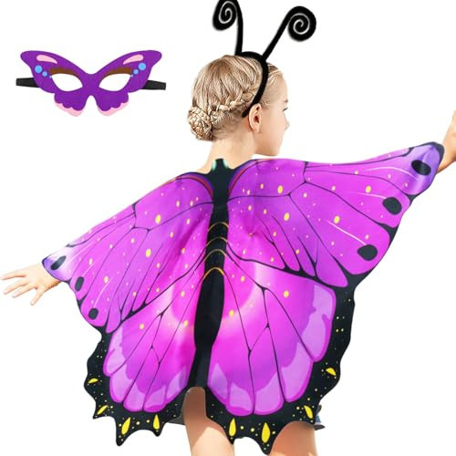 iROLEWIN Toddler Kids-Butterfly-Wings-Costume for Girls-Dress-up Mask Headband, Butterfly Dress Up Wings Halloween Party Favors (Purple) | Amazon (US)