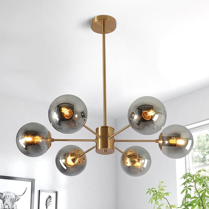 Chandelier Lighting,6-Light Mid Century Modern Chandelier Gold Chandelier for Dining Room Kitchen... | Amazon (US)
