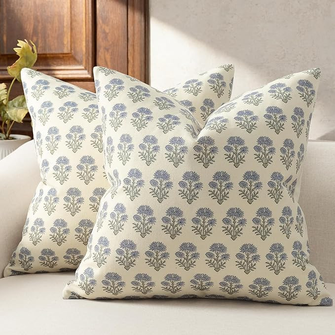 Farmhouse Floral Pillow Covers 18x18 Set of 2, Country Botanical Throw Pillow Cover for Sofa Couc... | Amazon (US)