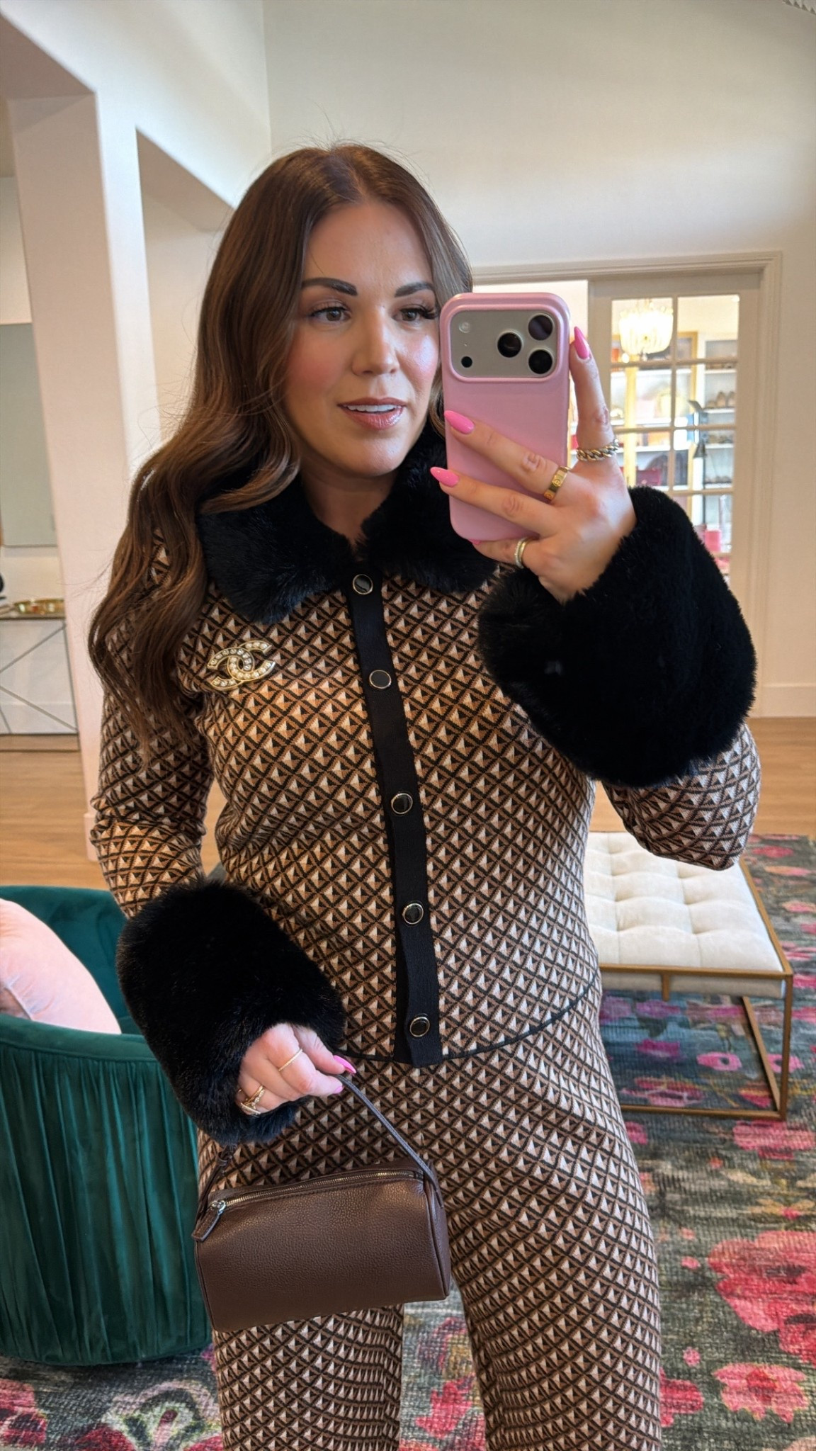 curvy midsize brown and black sweater set! in the xl in top and bottom, but i did exchange the bottoms for the large. love the faux fur trim!! loveee the details! added my chanel brooch 

#LTKSeasonal #LTKMidsize