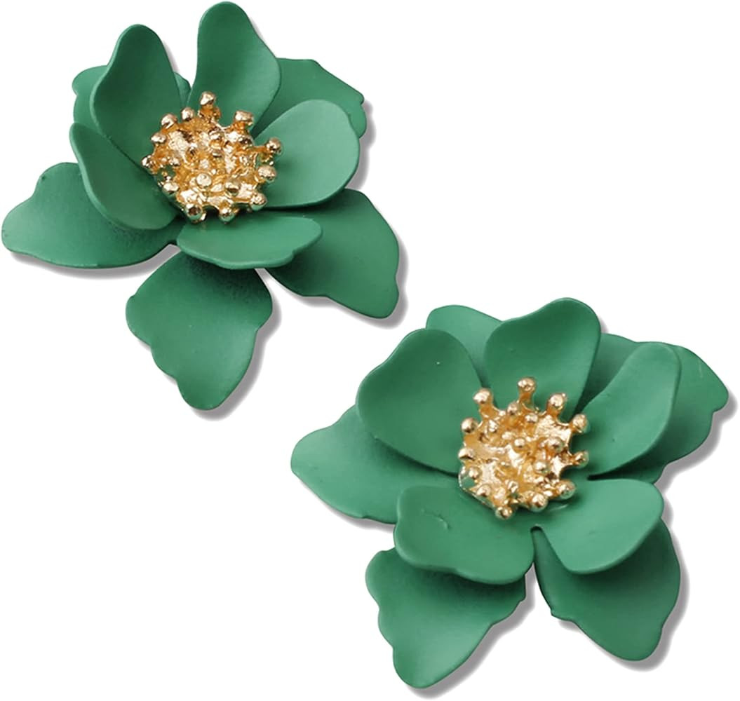 Chic Cute Boho Matte Flower Statement Stud Earrings with Gold Flower Bud for Women Sister Mom Lov... | Amazon (US)