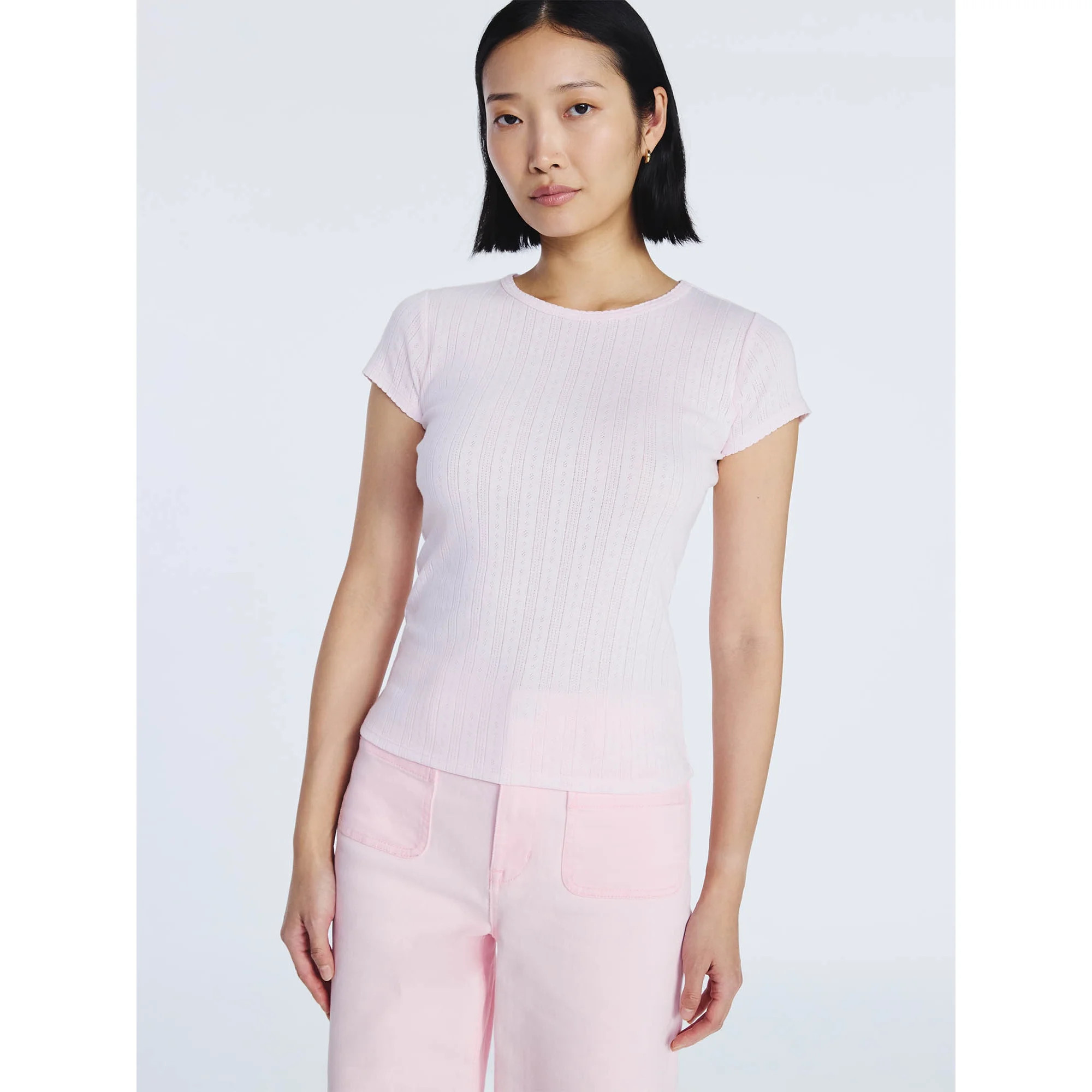 Free Assembly Women's and Women's Plus Pointelle Mini Tee with Short Sleeves, Sizes XS-4X | Walmart (US)